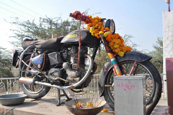 The Bullet of Om Banna now converted into a sacred shrine at Rajasthan