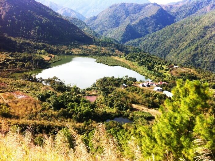 Scenatic view of Shilloi Lake from glorious mountain peaks, Nagaland