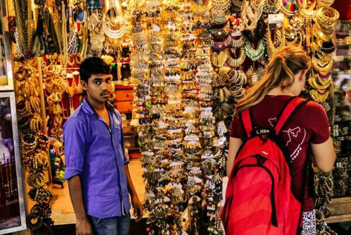 A foreigner shopping in Colaba Causeway
